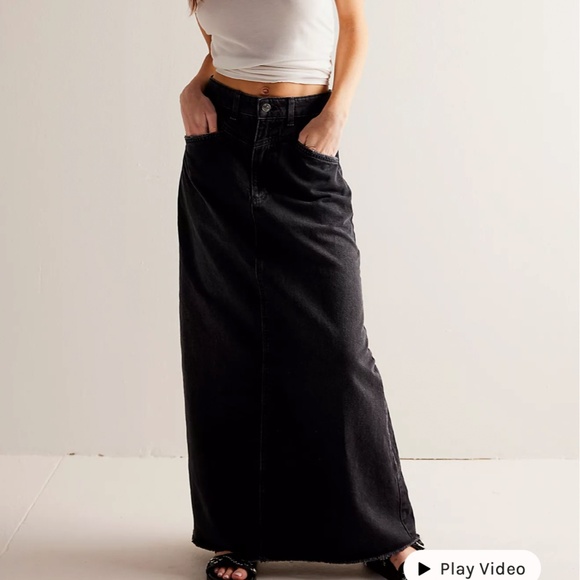 Free People We The Free Come As You Are Denim Maxi Skirt Black size 6 - Picture 4 of 12